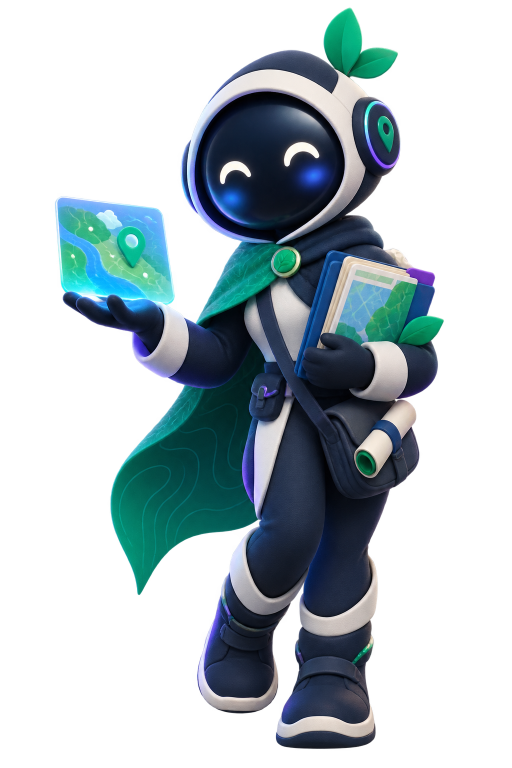 Illustration eines digitalen Funding-Agenten mit Karte und Dossier